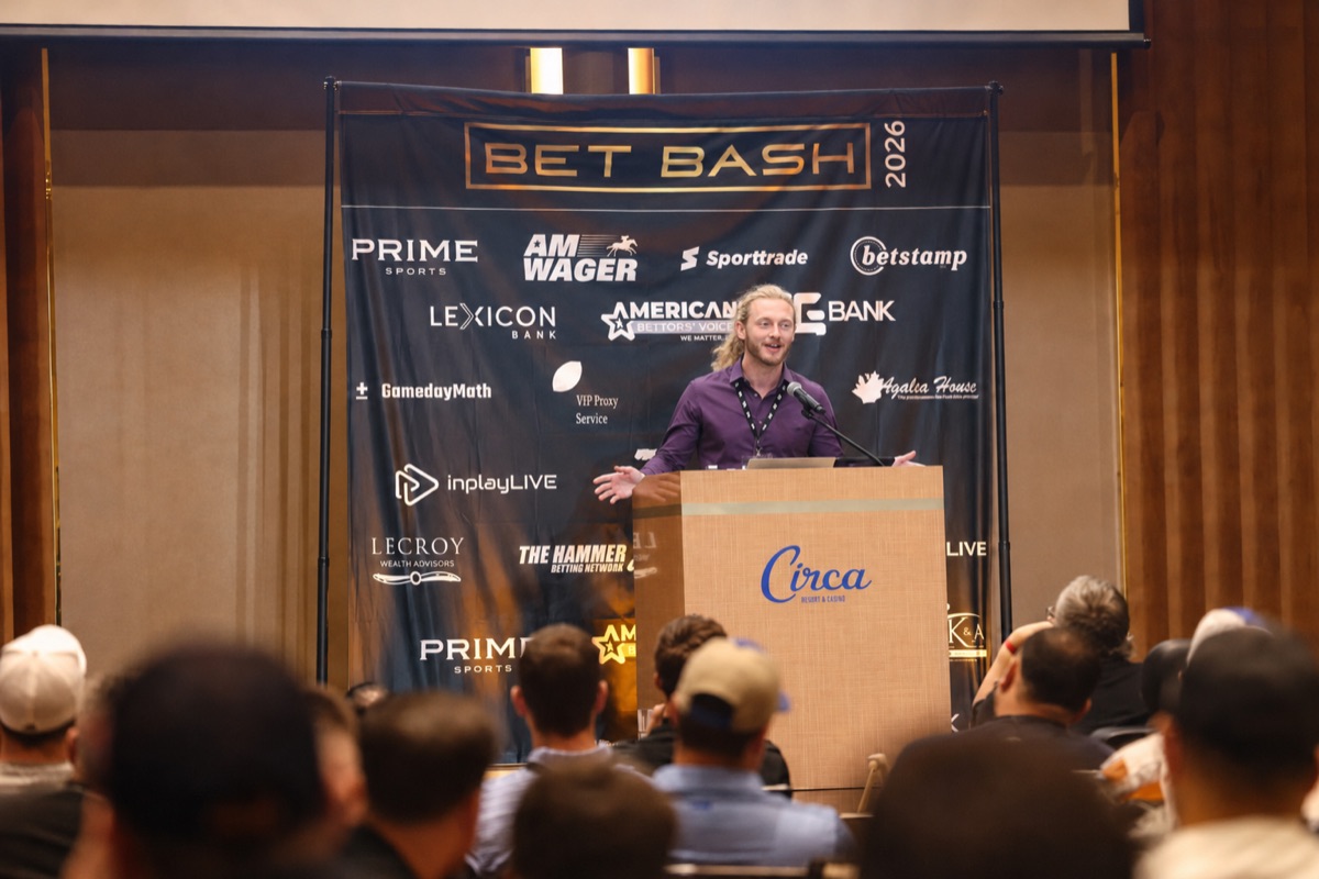 Drew Tabor of Ungambled speaking from the podium at BetBash 2026