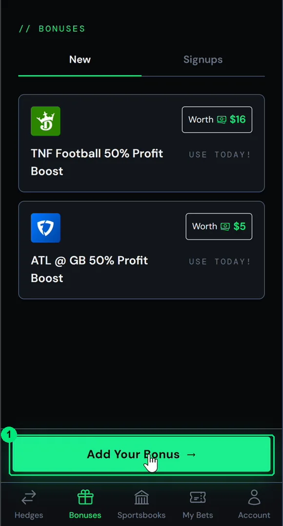 Bonuses > New. Add Your Bonus is at the bottom.