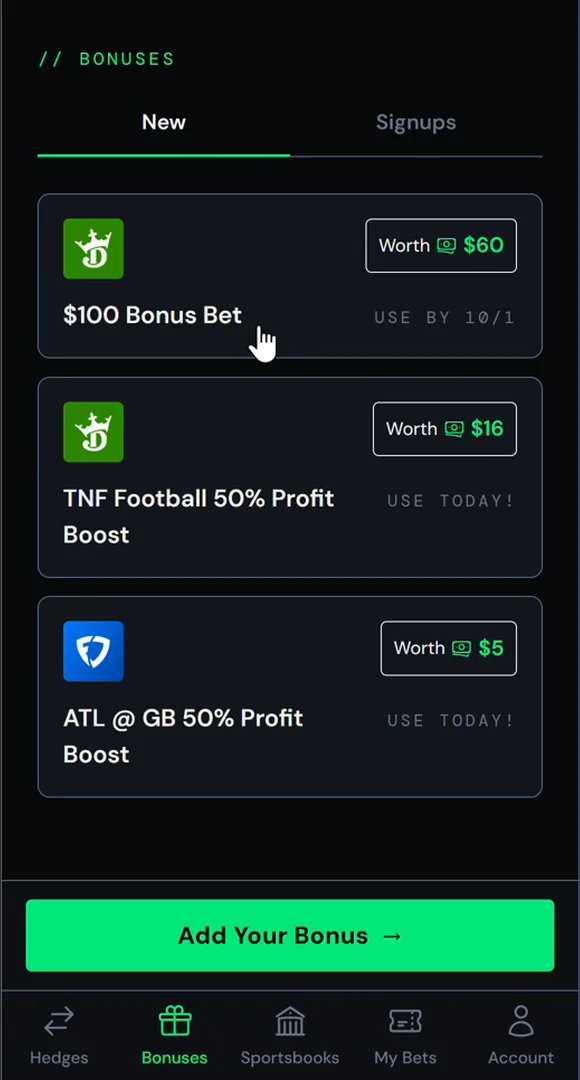 The bonus appears in the list with its calculated worth. Click it to edit later.