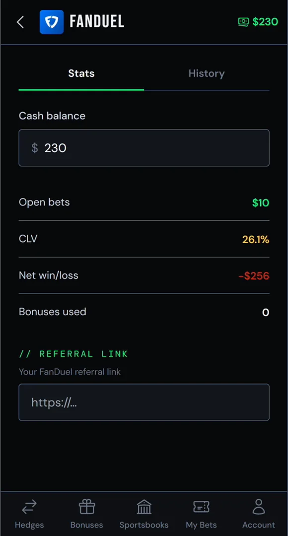 FanDuel on the same account: a much higher CLV.