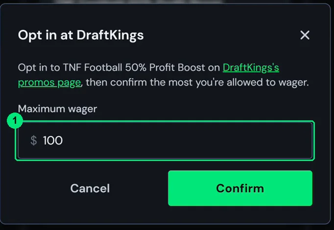 Back in the app, Opt in and enter the maximum wager. Confirm.