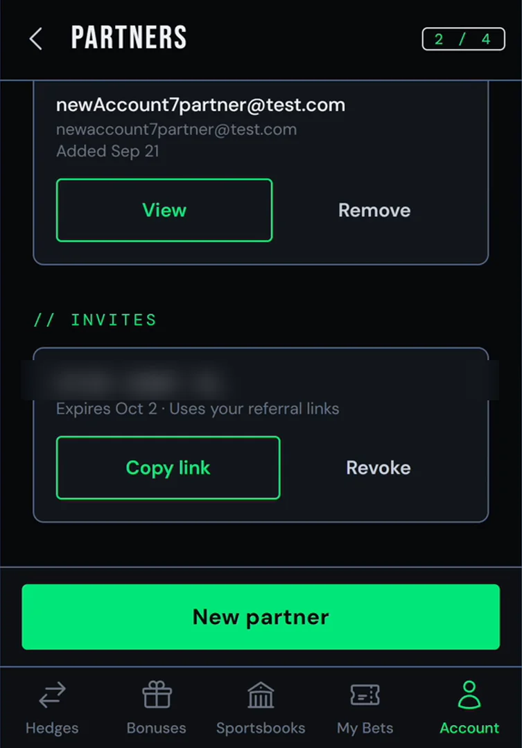 Pending invites sit under your partners until they are redeemed.