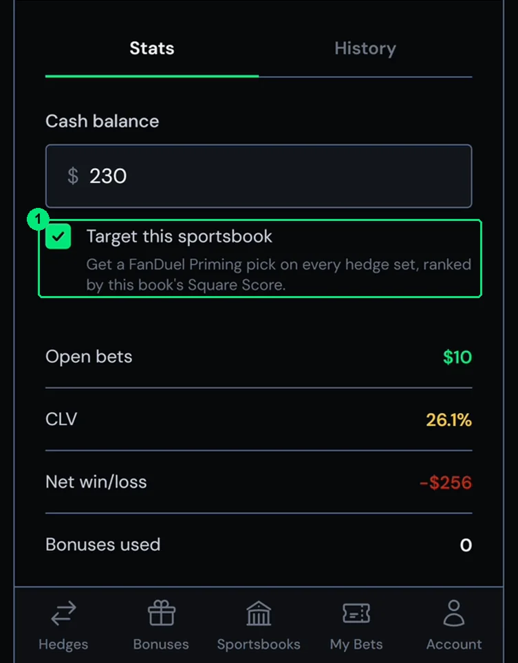 On the FanDuel page, tick Target this sportsbook.