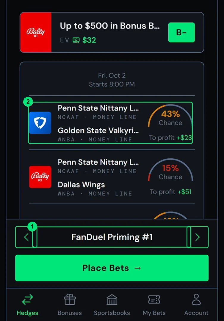 Right after Account Stealth: FanDuel Priming, the same bonus with a two-leg parlay at FanDuel.