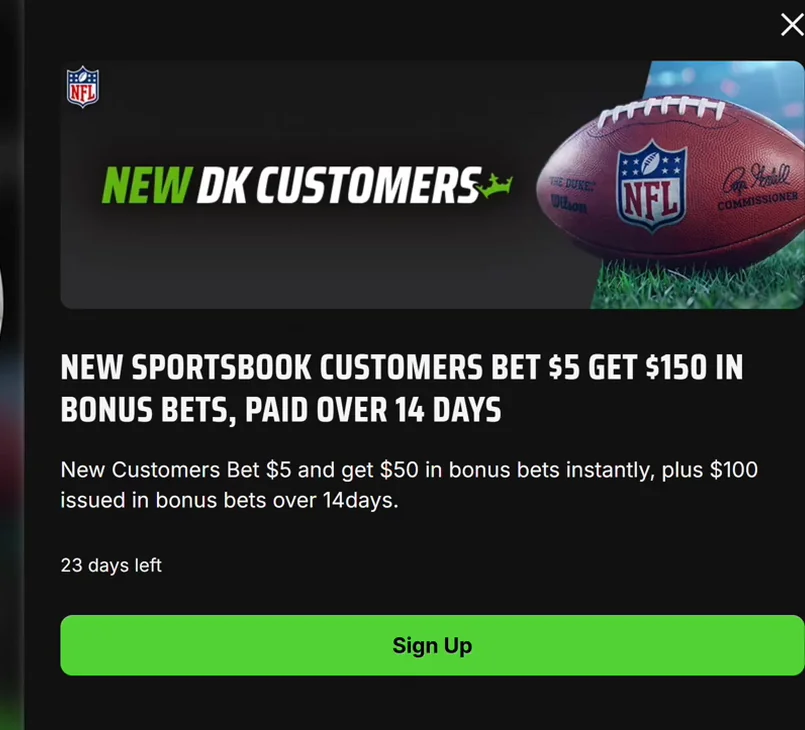 DraftKings' new-customer signup bonus at the time of recording.
