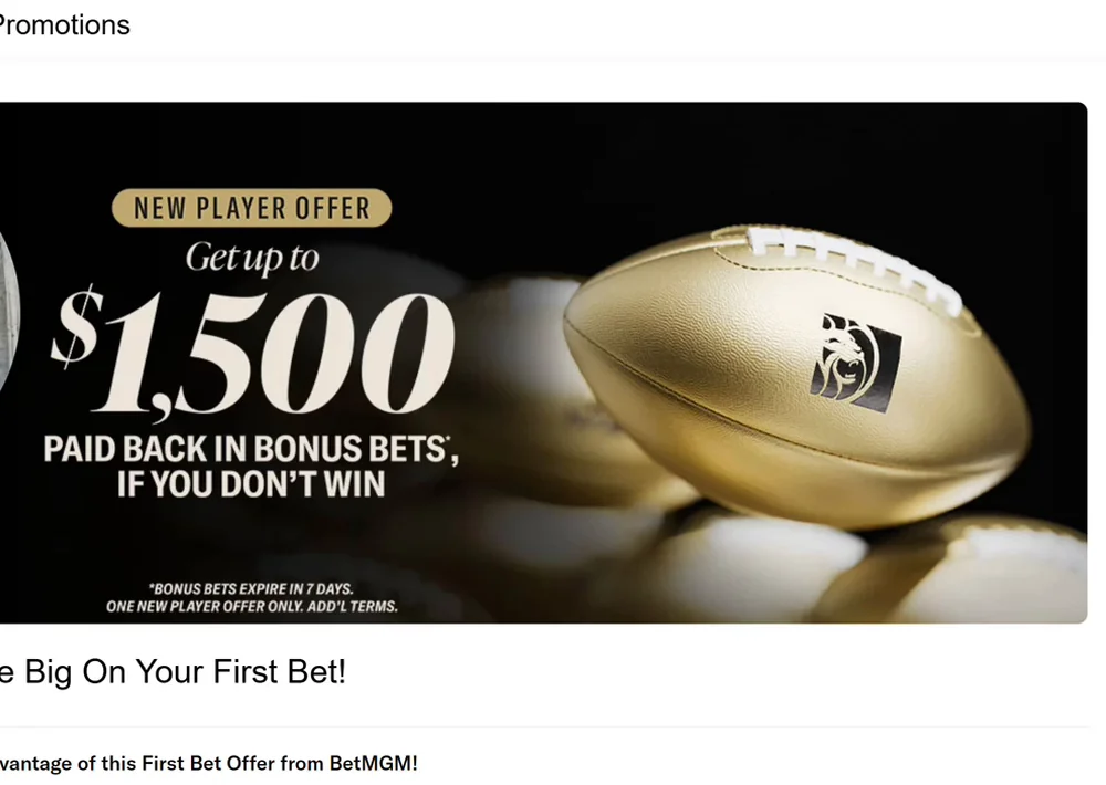 BetMGM's Virginia new-player offer: up to $1,500 back in bonus bets if your first bet loses.